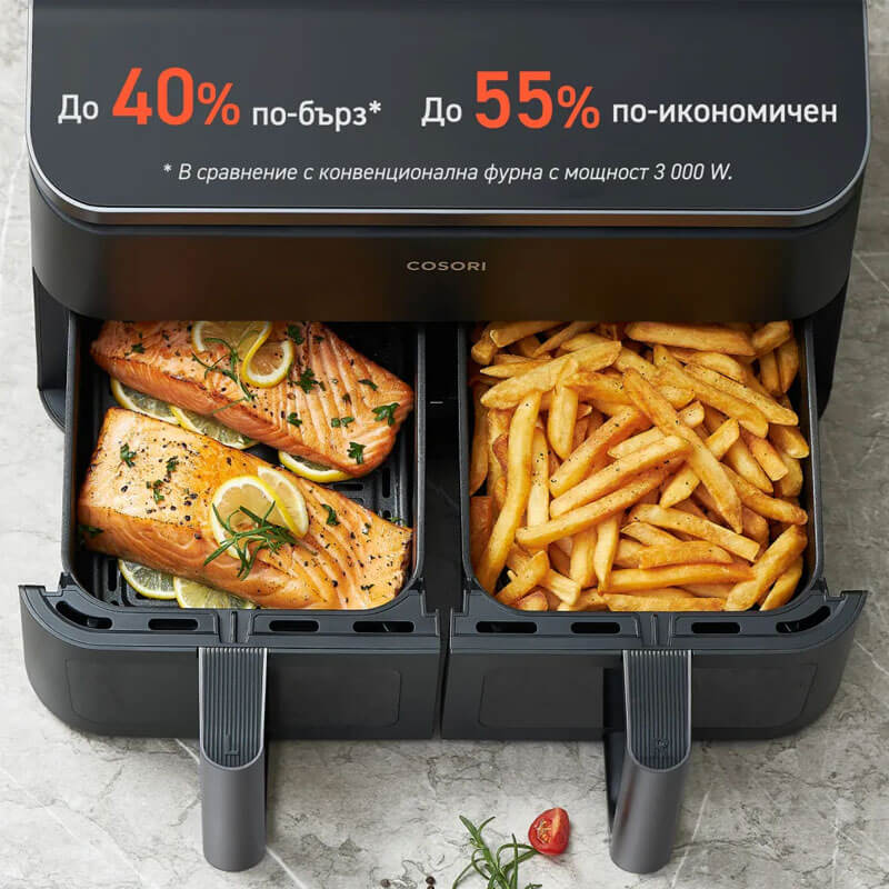 Фритюрник с горещ въздух Cosori Dual Basket CAF-R901, 8.5L, Черен