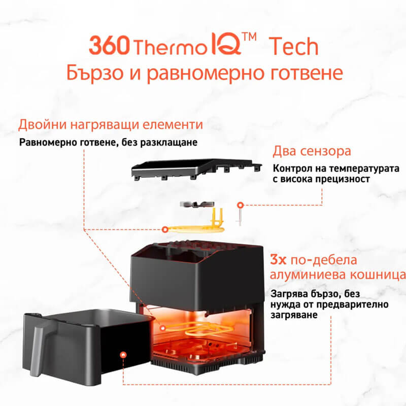 Фритюрник с горещ въздух Cosori Dual Blaze CAF-P681S, 6.4L, Черен