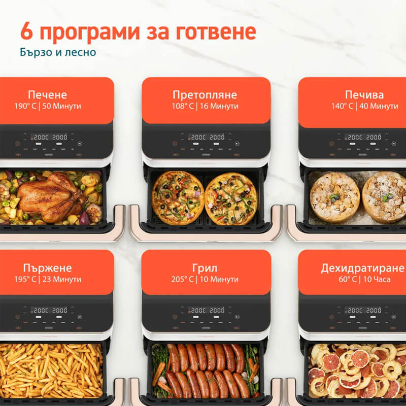 Фритюрник с горещ въздух Cosori Dual Blaze TwinFry CAF-TF101S, 10L, Черен