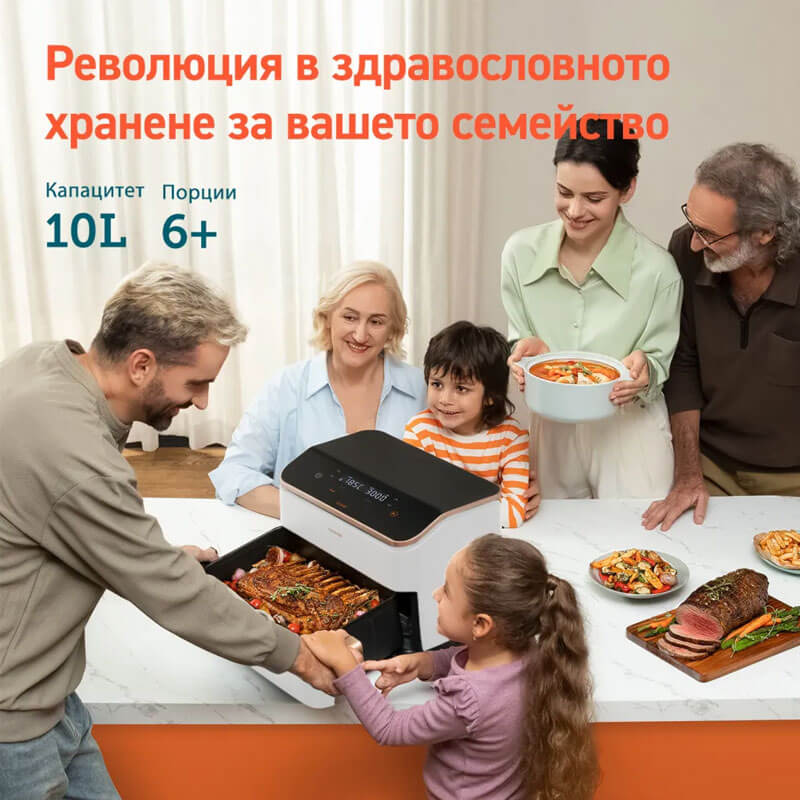 Фритюрник с горещ въздух Cosori Dual Blaze TwinFry CAF-TF101S, 10L, Черен
