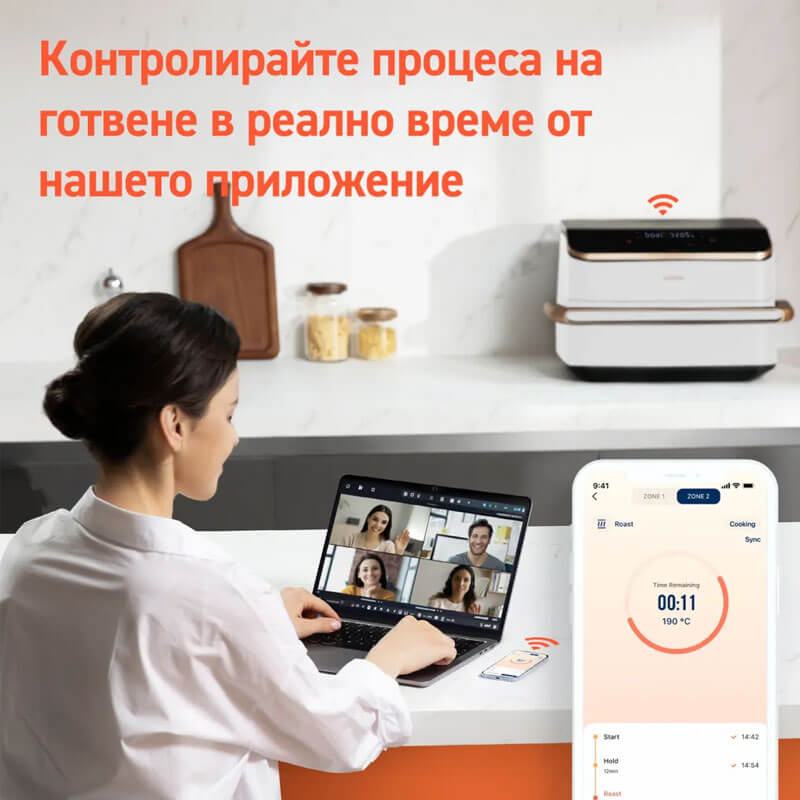 Фритюрник с горещ въздух Cosori Dual Blaze TwinFry CAF-TF101S, 10L, Черен