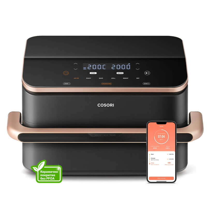 Фритюрник с горещ въздух Cosori Dual Blaze TwinFry CAF-TF101S, 10L, Черен