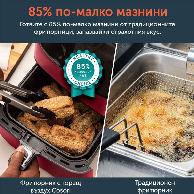 Фритюрник с горещ въздух Cosori Premium Air Fryer CP158-AF, 5.5L, Червен