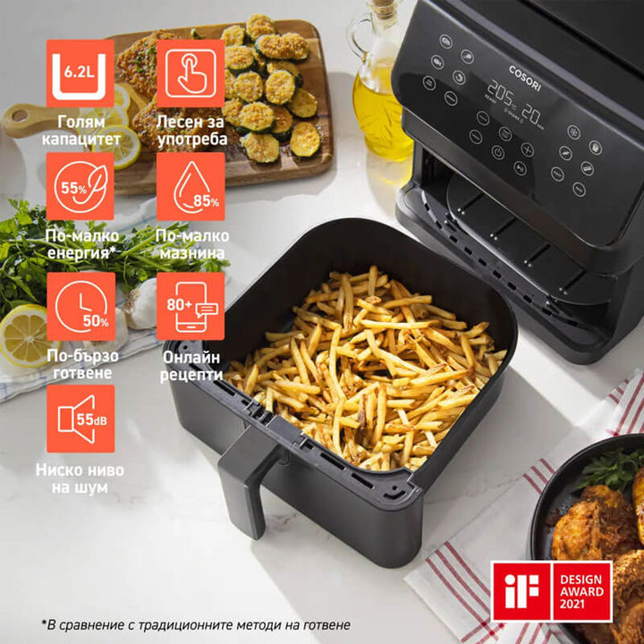 Фритюрник с горещ въздух Cosori Premium Ⅱ Air Fryer CAF-P651-KEUR, 6.2L, Черен