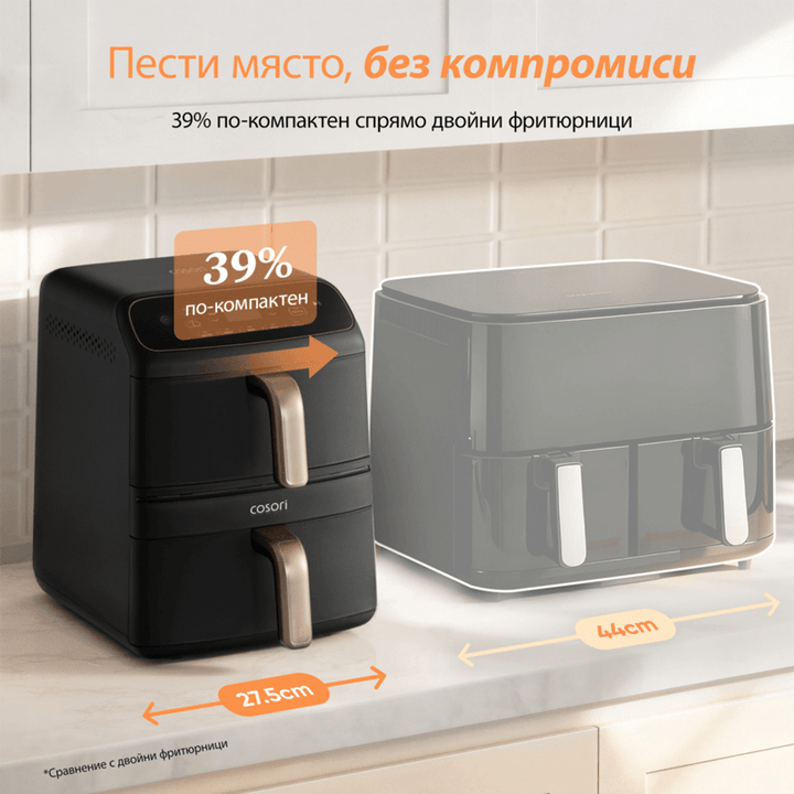 Фритюрник с горещ въздух Cosori Turbo Tower Compact CAF-DC861, 8.6L, Черен