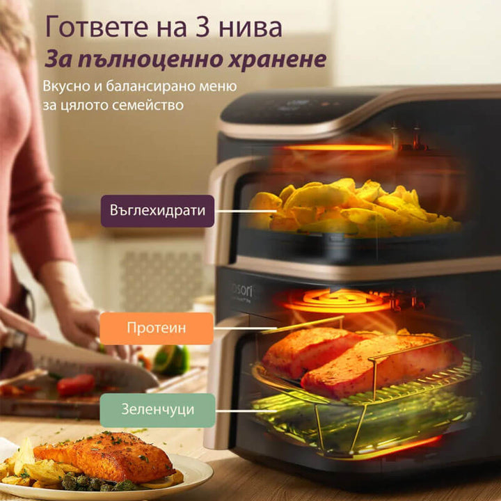 Фритюрник с горещ въздух Cosori Turbo Tower Pro CAF-DC123S, 10.8L, Черен