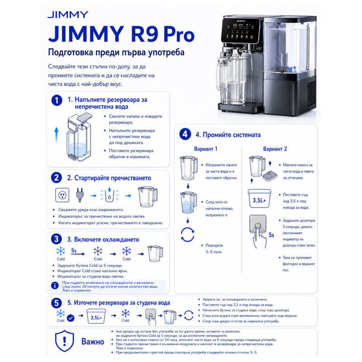 Система за пречистване на вода JIMMY R9 Pro, топла и студена вода, без монтаж