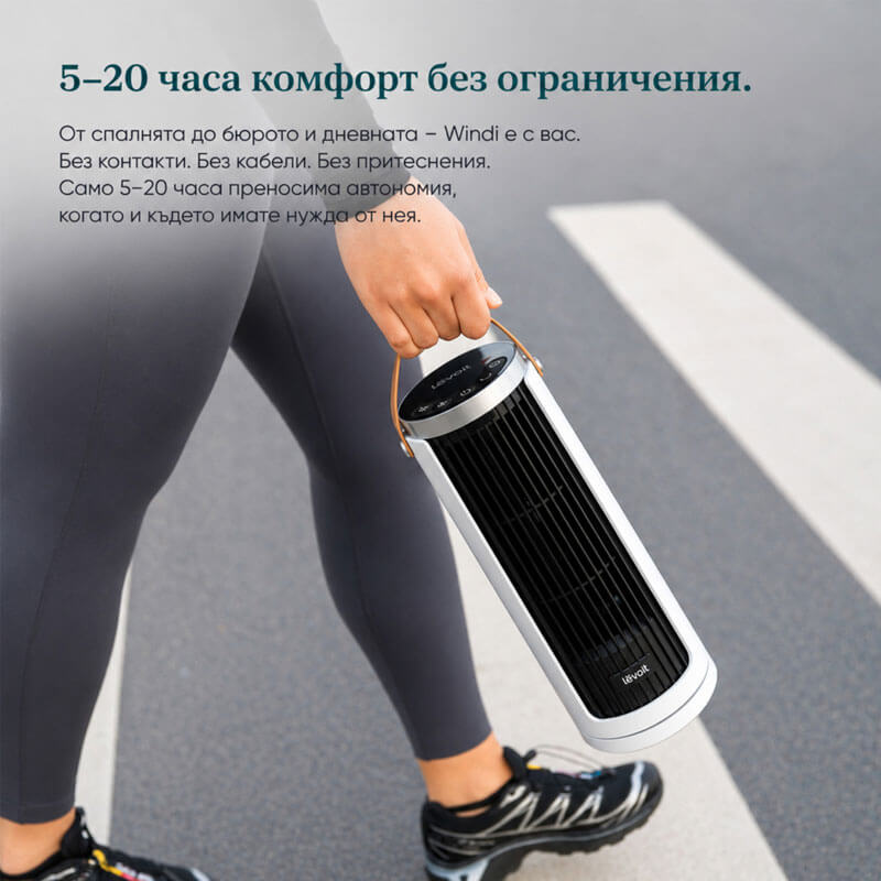 Акумулаторен преносим вентилатор тип кула Levoit Windi Mini Plus, бял